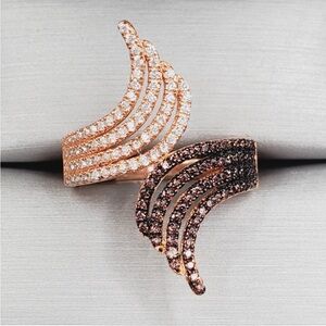 Chocolate & White Diamond Simulants Rose Gold - 925 Sterling Silver Ring